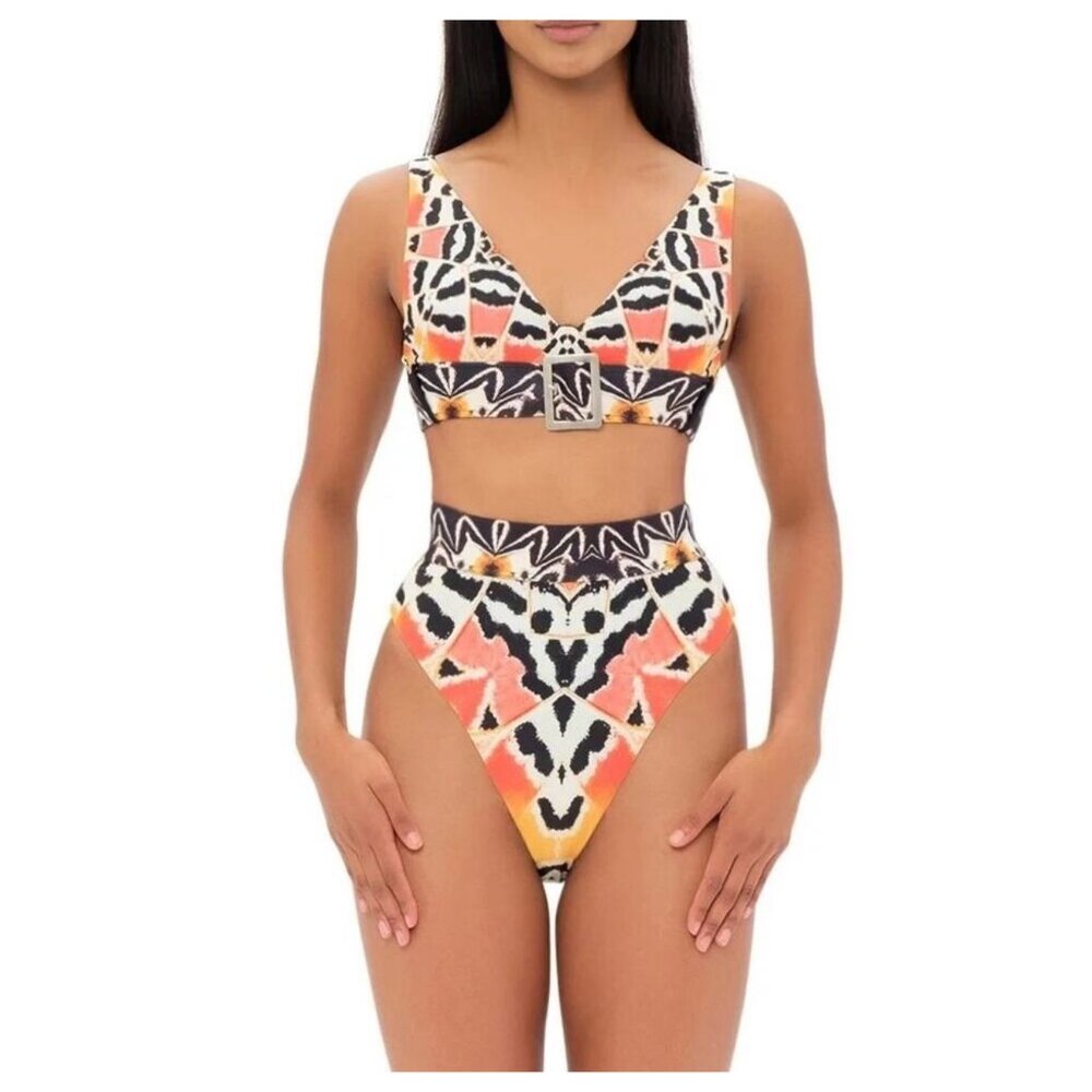 NWT Andrea Iyamah High Waist‎ Zibari Bikini Bottom Size XXXL Coral/Gold/Black